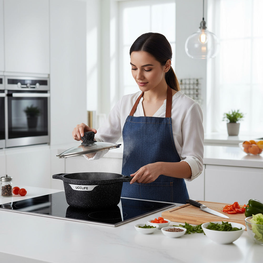 Granite Coated Pot Collection (22CM / 3.5QT – 44CM / 24QT) – Eco-Friendly, Induction Compatible, Dishwasher Safe