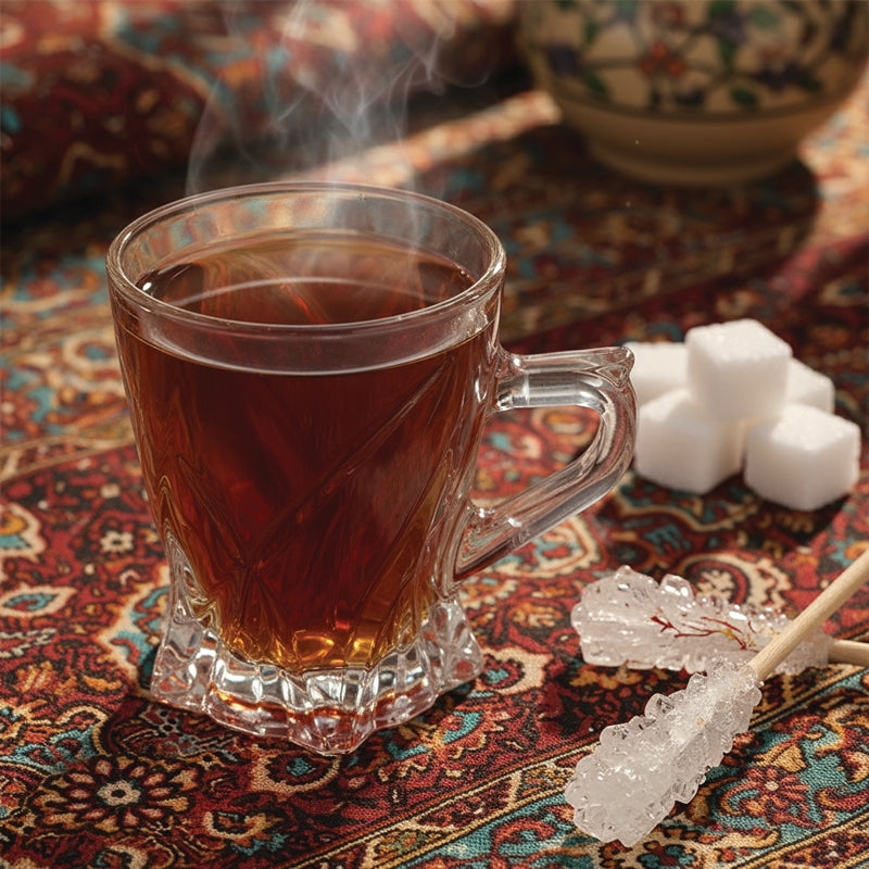 Glass Tea Cup Set (6PC) – 140ML Twisted-Design Clear Glass Cups with Handle