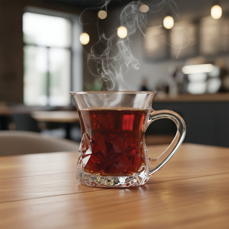 Glass Tea Cup Set (6PC) – 135ML Elegant Clear Glass Cups with Textured Design