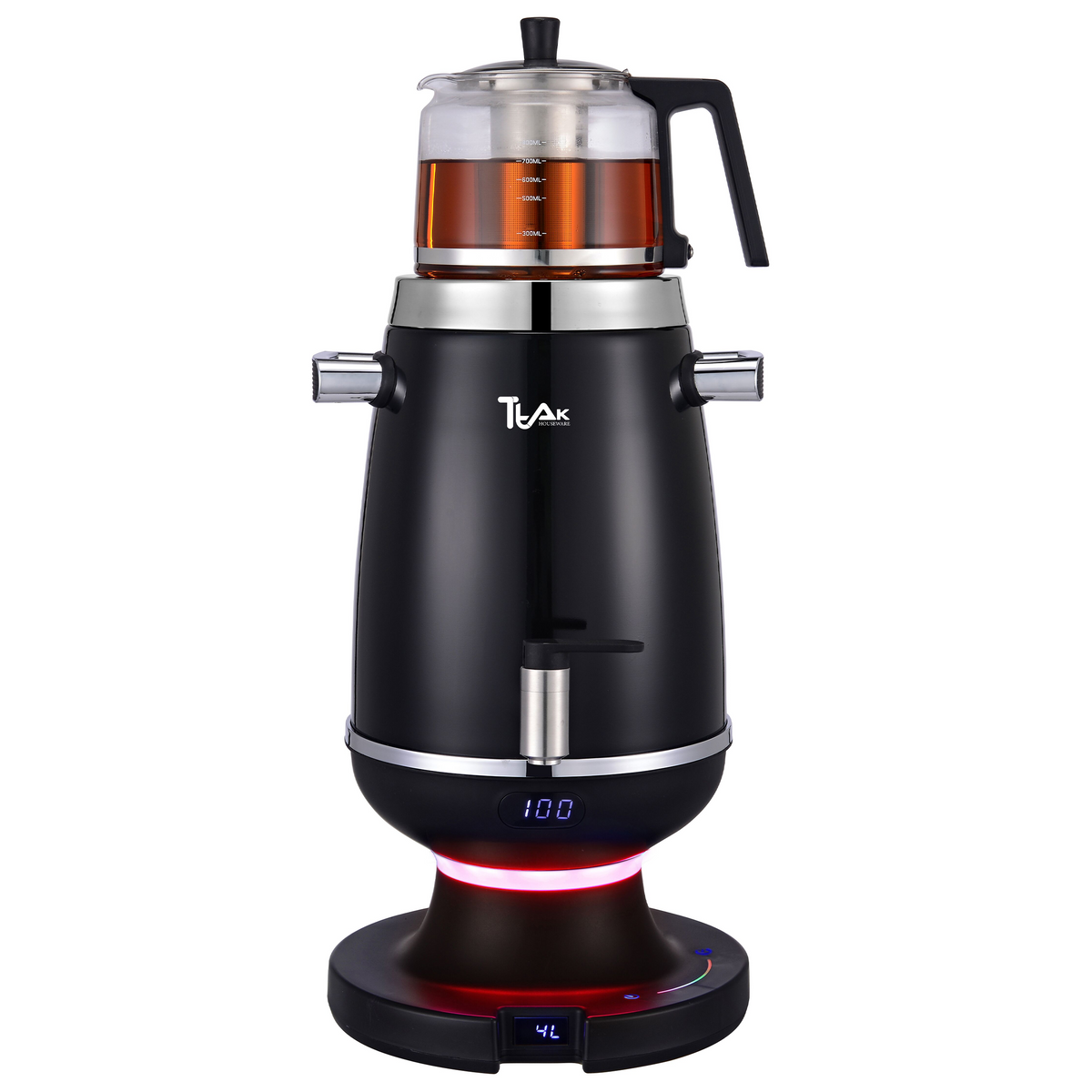 4L Electric Samovar with 1L Glass Teapot(Velora) – Digital Temperature Control, Keep Warm Function, Stainless Steel Tea Maker | Black & White