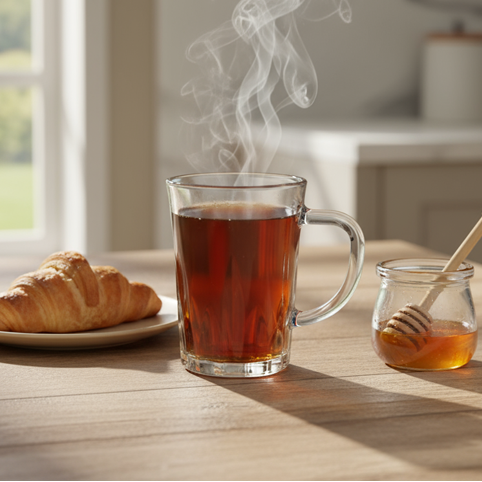 Glass Tea Cup Set (6PC) – Clear Vertical-Cut Glass Cups with Handle