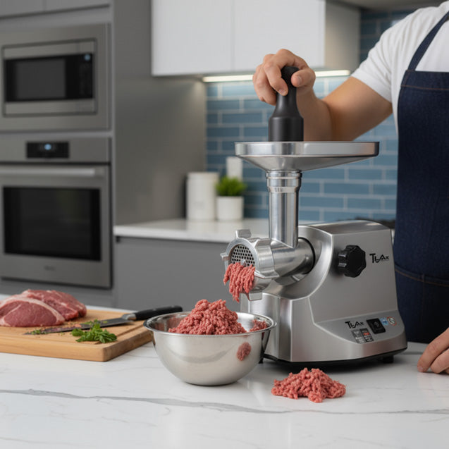 Premium Electric Meat Grinder – 2000W Max Copper Motor, Heavy Duty S/S Body, 2 Stainless Steel Blades & Plates, Sausage Stuffer Tubes & Kubbe Maker