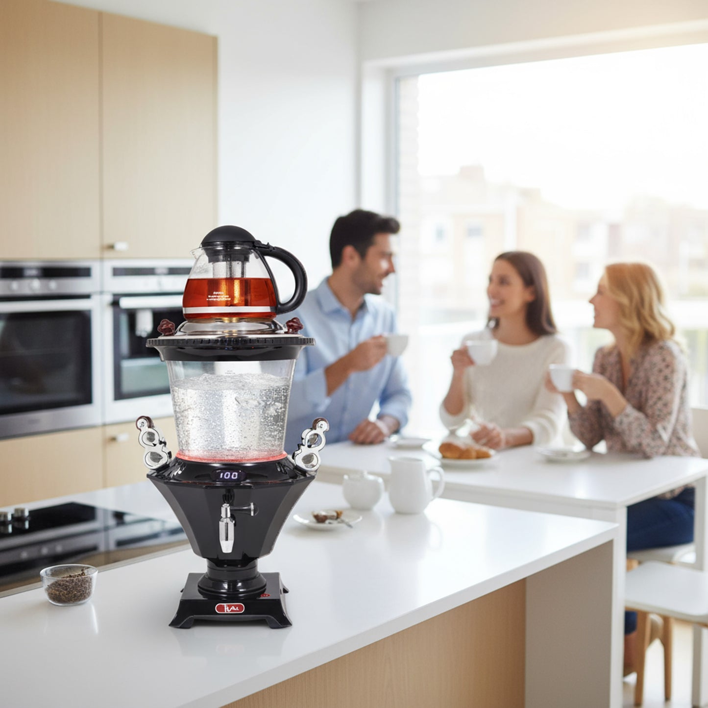 Electric Glass Samovar – Smart Boil & Keep Warm, Auto Shut-Off, Glass Teapot with Stainless Steel Infuser