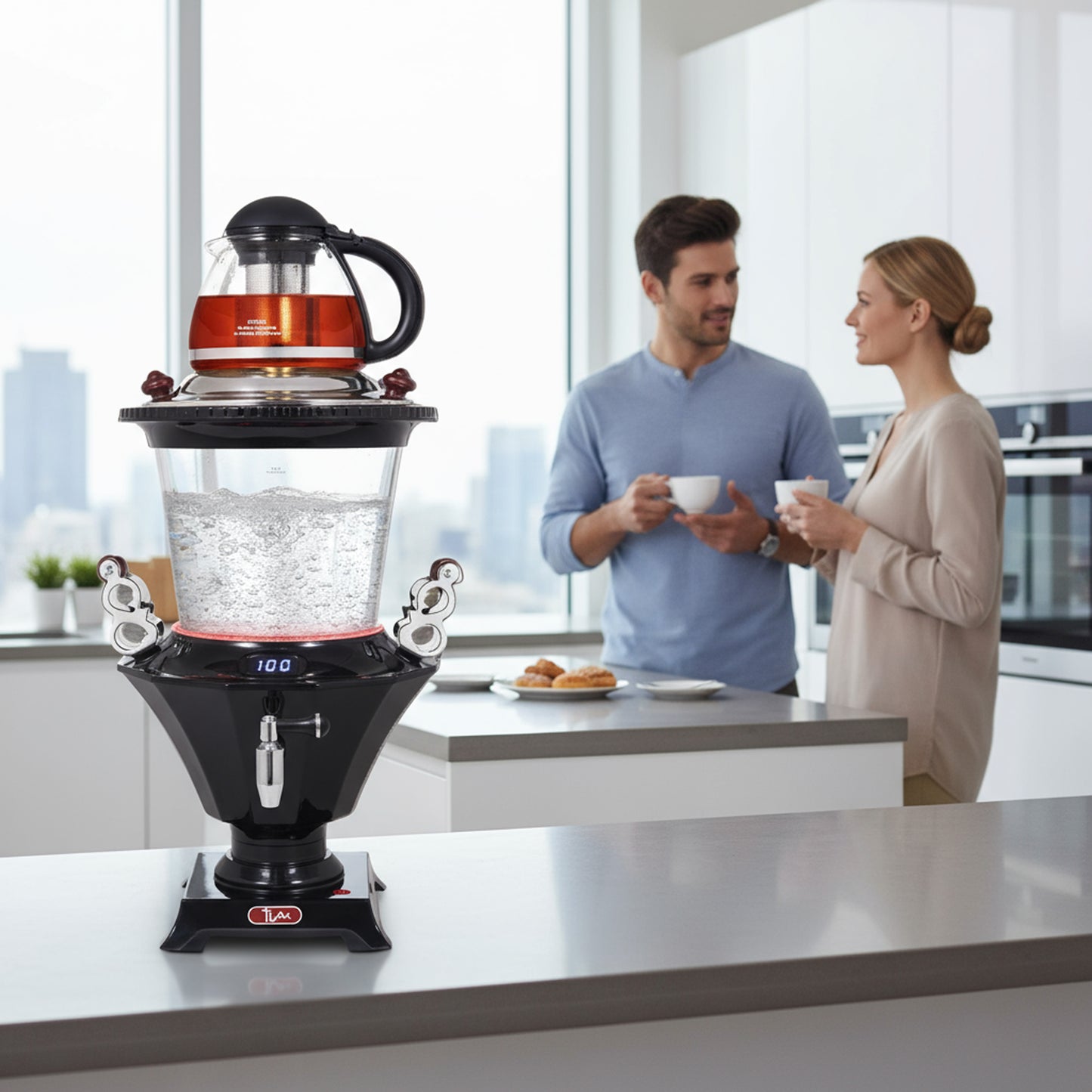 Electric Glass Samovar – Smart Boil & Keep Warm, Auto Shut-Off, Glass Teapot with Stainless Steel Infuser