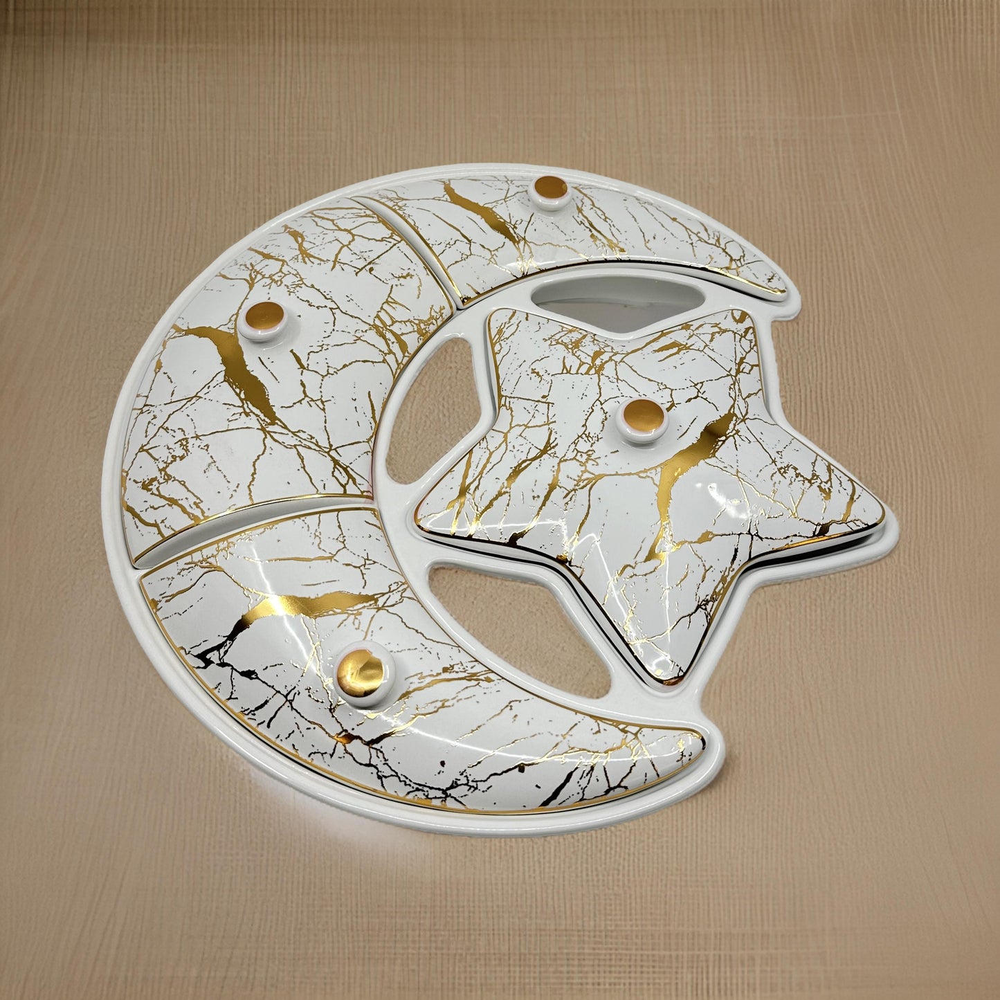 Ceramic Dried Fruit Serving Dish with Lids – Crescent & Star Design, Marble Pattern