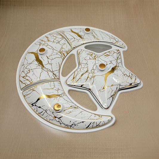 Ceramic Dried Fruit Serving Dish with Lids – Crescent & Star Design, Marble Pattern