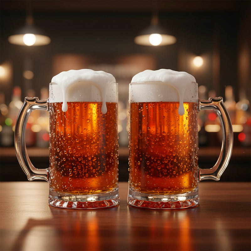 2PC Large 16 Oz Glass Mug – Clear Beer & Beverage Mugs with Handle