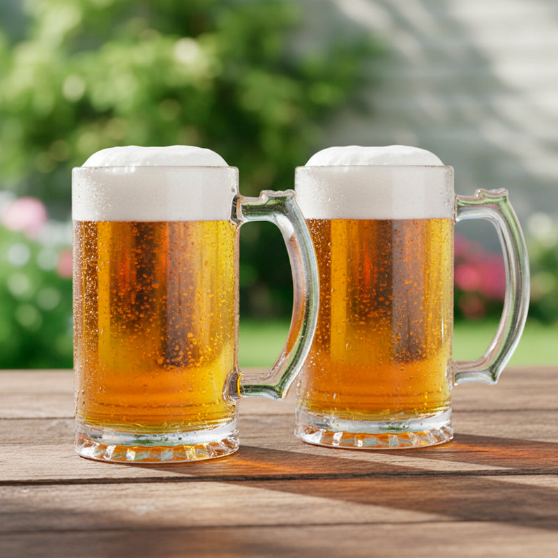 2PC Large 16 Oz Glass Mug – Clear Beer & Beverage Mugs with Handle