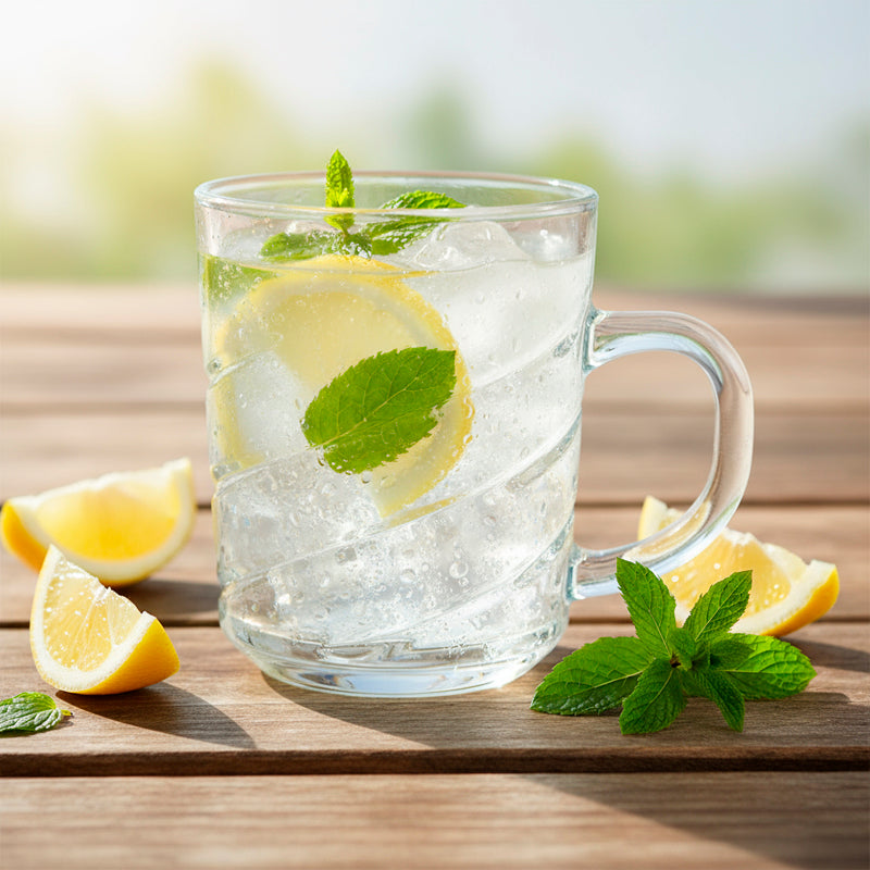 Glass Tea Cup Set (6PC) – 230ML Spiral-Pattern Clear Glass Cups with Handle