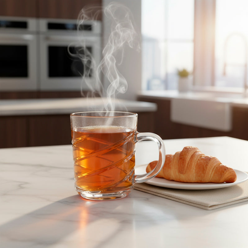 Glass Tea Cup Set (6PC) – 230ML Spiral-Pattern Clear Glass Cups with Handle