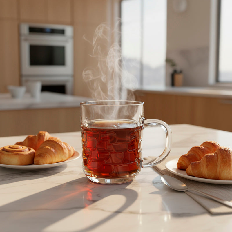 Glass Tea Cup Set (6PC) – 230ML Brake-Design Clear Glass Cups with Handle