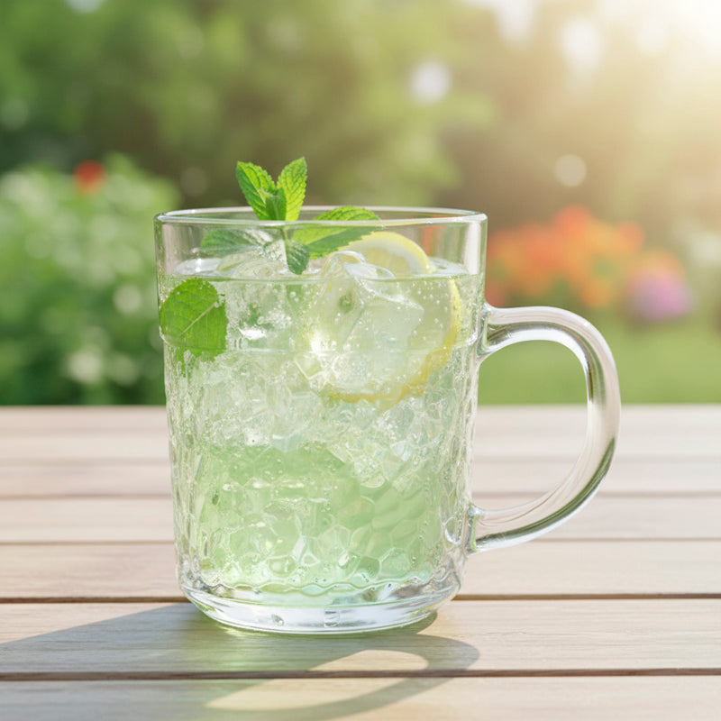 Glass Tea Cup Set (6PC) – 230ML Hammered-Texture Clear Glass Cups with Handle