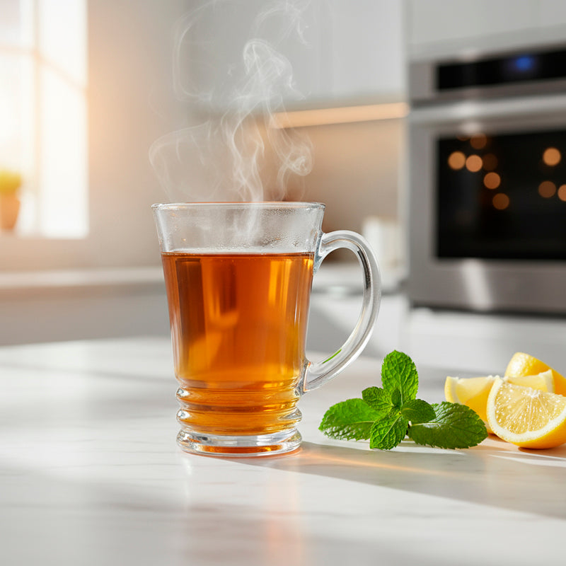 Glass Tea Cup Set (6PC) – 210ML Flared-Bottom Clear Glass Cups with Handle