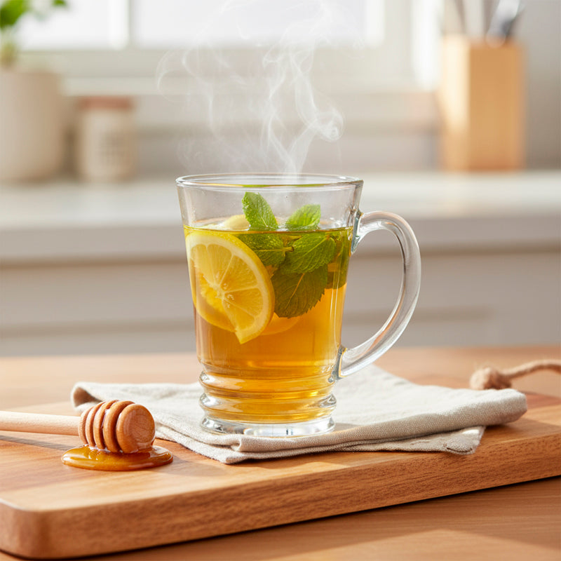 Glass Tea Cup Set (6PC) – 210ML Flared-Bottom Clear Glass Cups with Handle