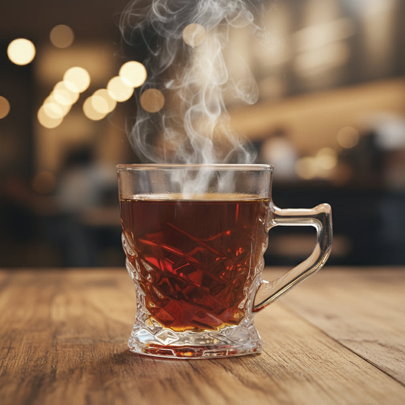 Glass Tea Cup Set (6PC) – 140ML Diamond-Pattern Clear Glass Cups with Handle