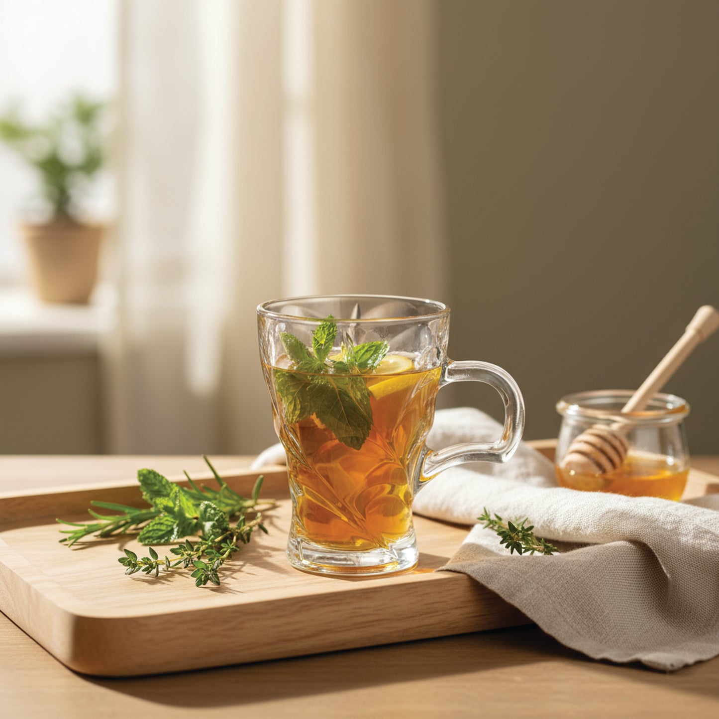 Glass Tea Cup Set (6PC) – 189ML Sculpted Swirl Clear Glass Cups with Handle