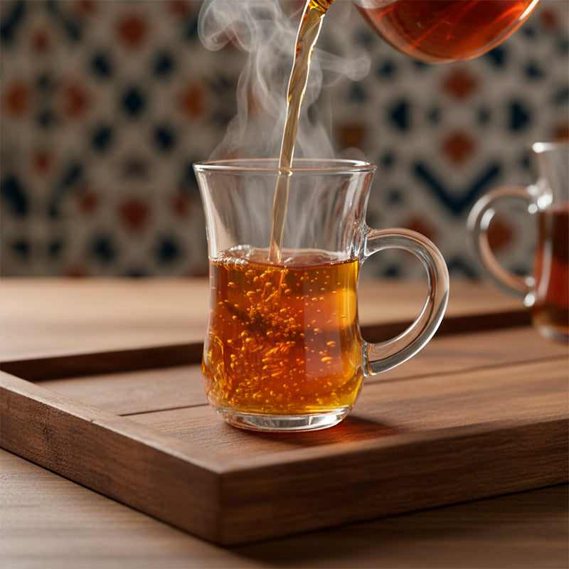 Glass Tea Cup Set (6PC) – 155ML Classic Curved Clear Glass Cups with Handle