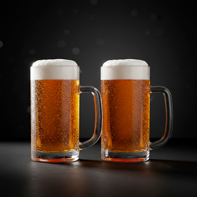2PC Large Glass Mug Set – 340ML Clear Beer & Beverage Mugs with Handle