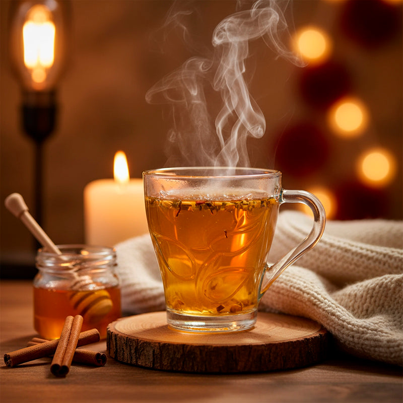 Glass Tea Cup Set (6PC) – 260ML Floral Embossed Clear Glass Cups with Handle