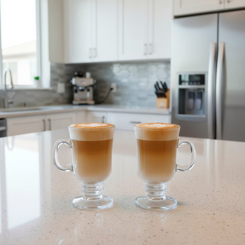 2PC Glass Tea Cup Set – 245ML Large Irish Coffee Mugs with Handle