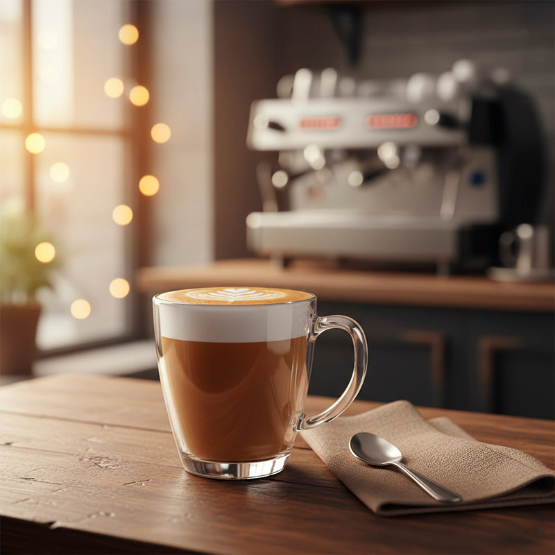 Glass Tea Cup Set (6PC) – 260ML Rounded Clear Glass Cups with Handle