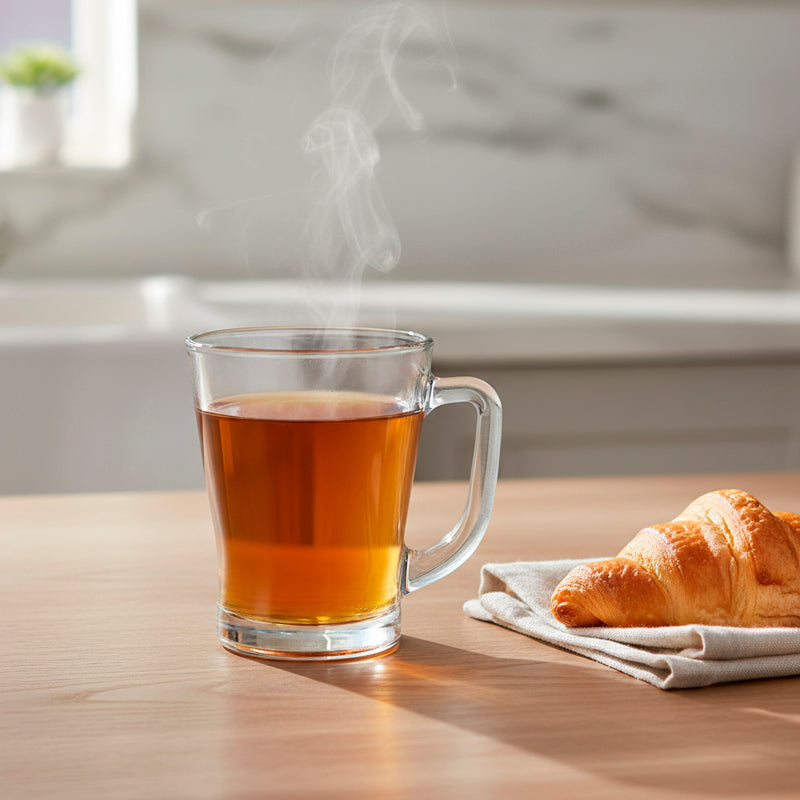 Glass Tea Cup Set (6PC) – 230ML Tapered Clear Glass Cups with Handle