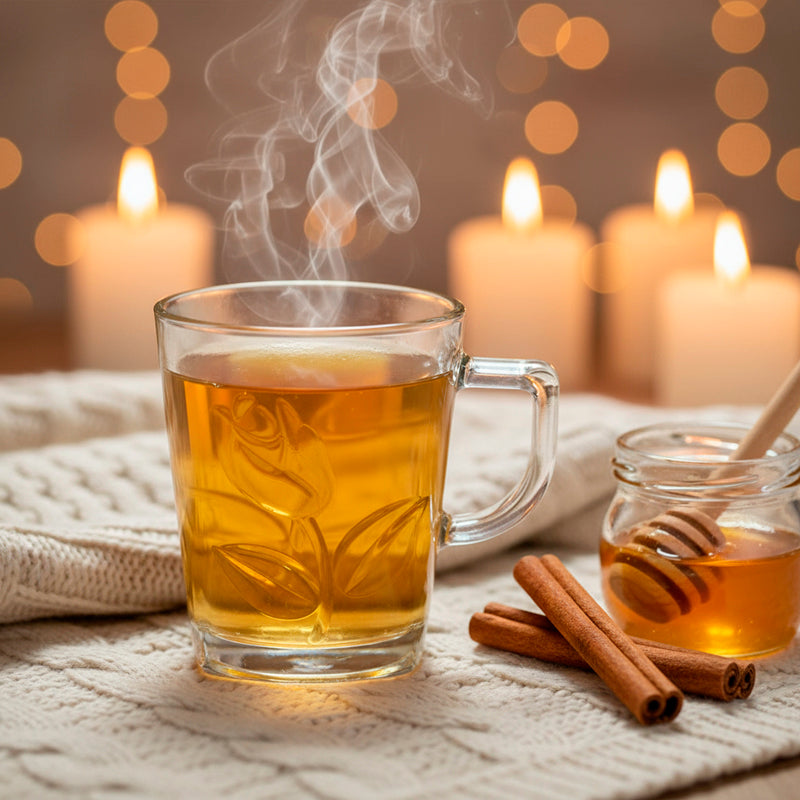 Glass Tea Cup Set (6PC) – 260ML Clear Floral-Embossed Glass Cups with Handle