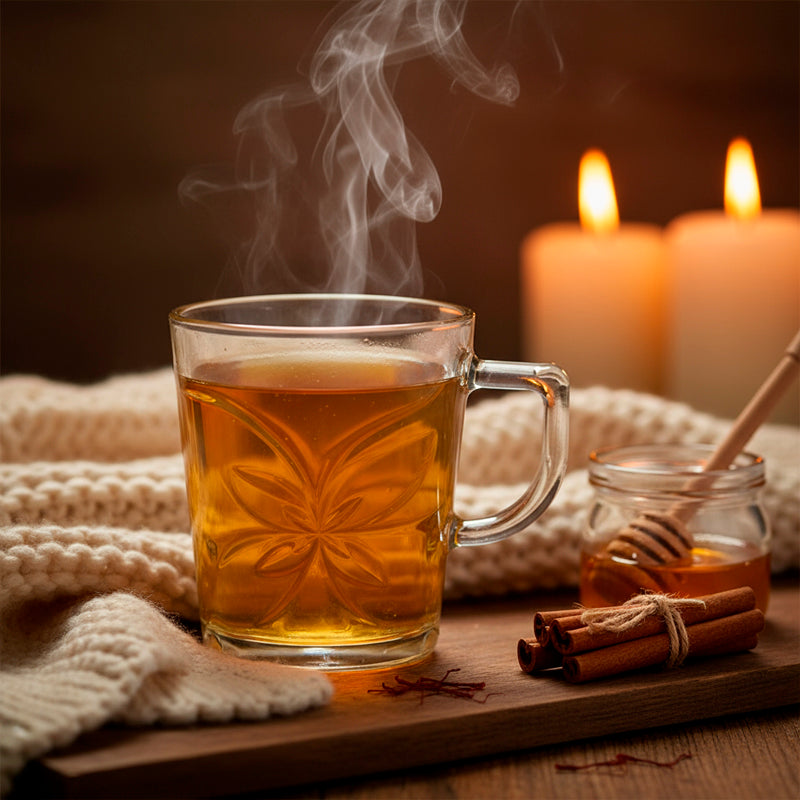 Glass Tea Cup Set (6PC) – 260ML Clear Floral-Patterned Glass Cups with Handle