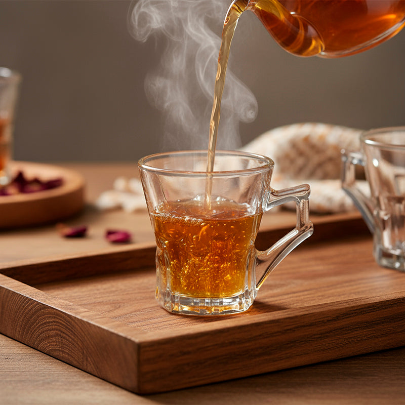 Glass Tea Cup Set (6PC) – 160ML Clear Glass Cups with Modern Handle Design